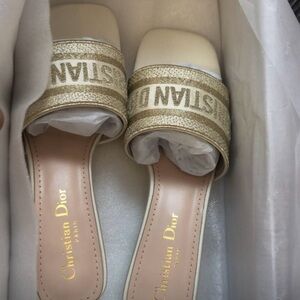 Dior Women's Cream and Gold Mules